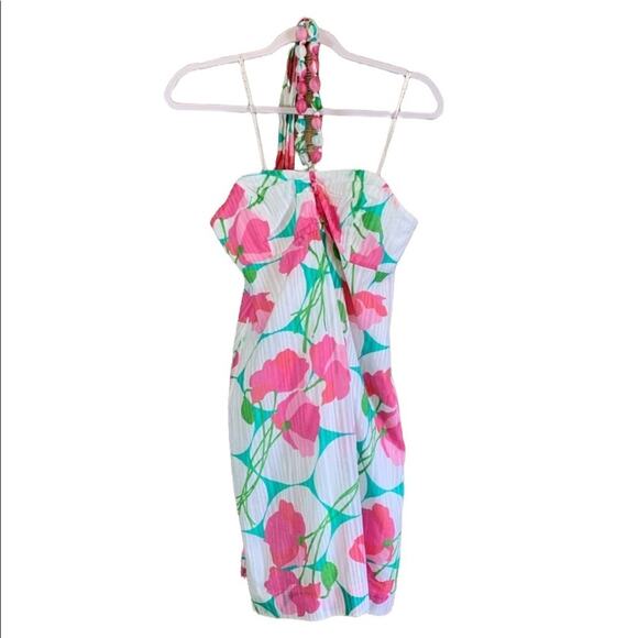 Lilly Pulitzer Betsey Had Me A Blast Strapless Dress Floral Beaded Halter SZ 4 6 - Picture 2 of 14